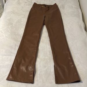 BROWN FAUX LEATHER PANTS - SIZE 4